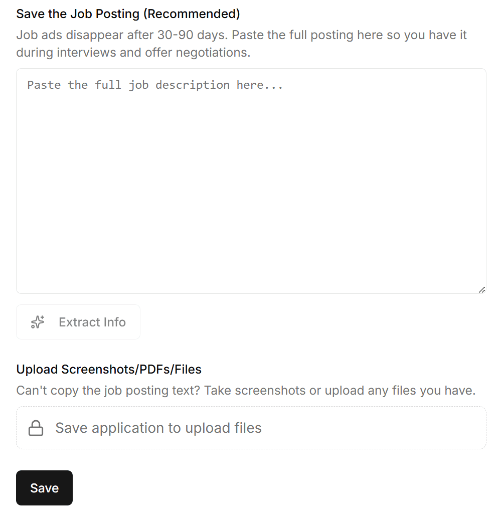 Screenshot of the 'Add Application' form or the dashboard showing a 'Saved' column/status